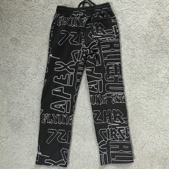Black All Over Embroidered Stitched Graphic Messaging Drawstring Joggers -Size S - Picture 6 of 9